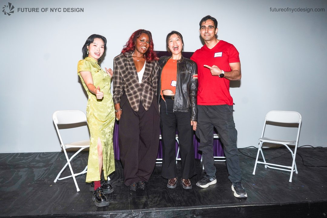 Yiting with three other organizers on stage post-panel