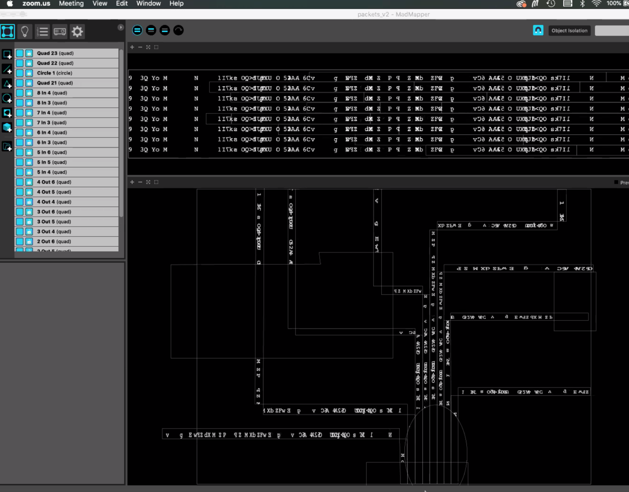 MadMapper interface arranging the projected strings