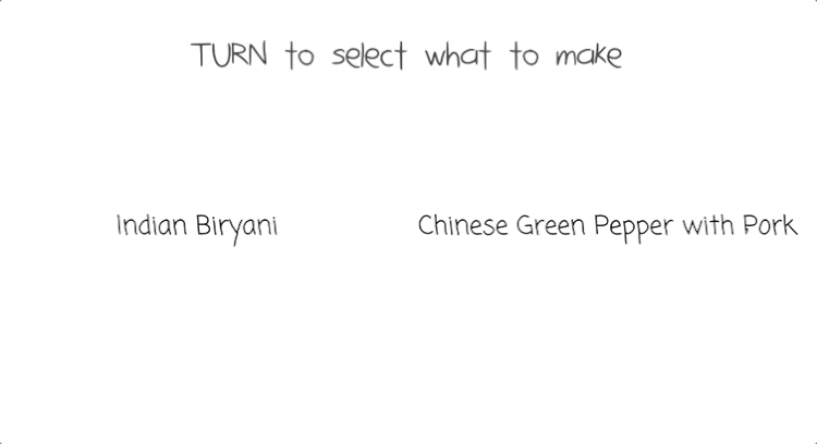 Animated recipe selection screen