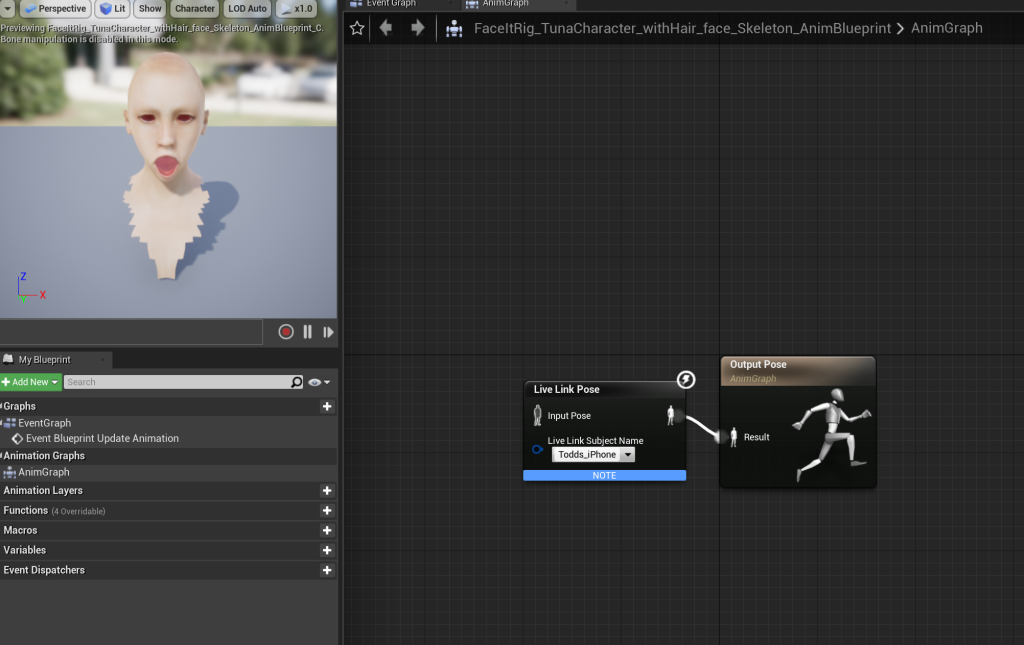 Unreal Live Link workflow screenshot